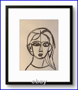 Black white Woman's Face 2 Abstract Expressionism Paper Painting Original 14x11