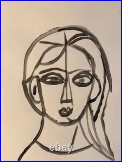 Black white Woman's Face 2 Abstract Expressionism Paper Painting Original 14x11