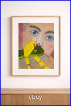 Blue Gaze & Braided Snake Whimsical Surreal Portrait 11x14 Original Acrylic