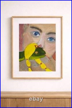 Blue Gaze & Braided Snake Whimsical Surreal Portrait 11x14 Original Acrylic