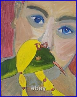 Blue Gaze & Braided Snake Whimsical Surreal Portrait 11x14 Original Acrylic