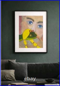 Blue Gaze & Braided Snake Whimsical Surreal Portrait 11x14 Original Acrylic
