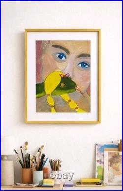 Blue Gaze & Braided Snake Whimsical Surreal Portrait 11x14 Original Acrylic Blue Gaze & Braided Snake Whimsical Surreal Portrait 11x14 Original Acrylic