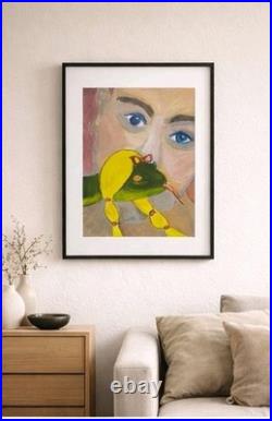 Blue Gaze & Braided Snake Whimsical Surreal Portrait 11x14 Original Acrylic