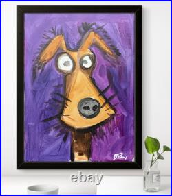 Bold Colorful Abstract Dog Painting 14x11 Canvas Unframed Modern Art Signed