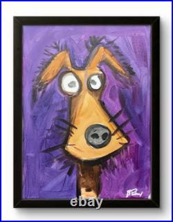 Bold Colorful Abstract Dog Painting 14x11 Canvas Unframed Modern Art Signed