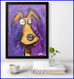 Bold Colorful Abstract Dog Painting 14x11 Canvas Unframed Modern Art Signed