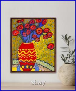 Bold Modern Folk Art Flower Painting 16x20 Stretched Canvas Homage To George