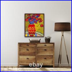 Bold Modern Folk Art Flower Painting 16x20 Stretched Canvas Homage To George