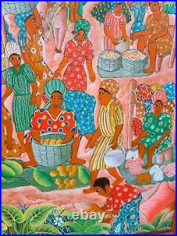 Bright Haitian Folk Art Original Painting Village Life Signed KEDER GEROME