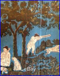 C1835 American Colonial Hand Painted Folk Art Wallpaper Fragment The Hunt Ex MIA