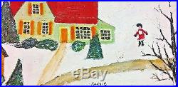 C1949 Naive-Folk Oil/Panel-Town Snow Day-Everyone Out! ORIG/SIGNED