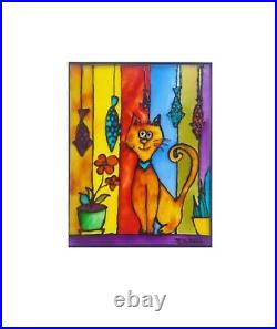 CAT PAINTING, Stained glass panel, Glass painting, Colorful cat, cat wall art