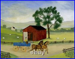 C. Munro orig. The Blue Wagon Folk Art painting
