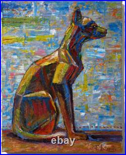 CaT kiTTeN MoDERN ORIGINAL OIL? PAINTING? VINTAGE ART? SIGNED ANIMAL PET FELINE NR