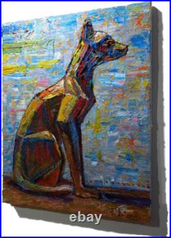 CaT kiTTeN MoDERN ORIGINAL OIL? PAINTING? VINTAGE ART? SIGNED ANIMAL PET FELINE NR