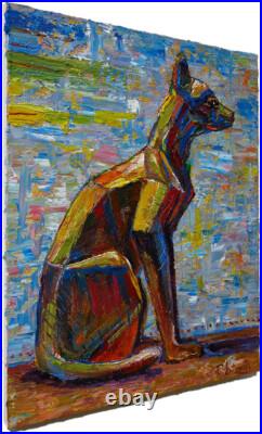 CaT kiTTeN MoDERN ORIGINAL OIL? PAINTING? VINTAGE ART? SIGNED ANIMAL PET FELINE NR