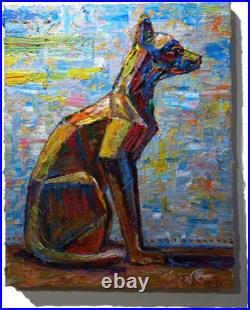 CaT kiTTeN MoDERN ORIGINAL OIL? PAINTING? VINTAGE ART? SIGNED ANIMAL PET FELINE NR