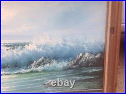 California Vintage Original Folk Painting Stormy Rocky Seascape Stevens Huge