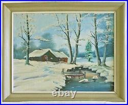 Canada Primitive House Snow Winter Folk Art Naive Vintage Painting Portait