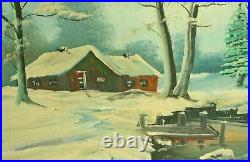 Canada Primitive House Snow Winter Folk Art Naive Vintage Painting Portait