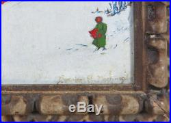 Canadian Folk Art Vintage 1940 Oil on Board Winter Landscape Signed Bernice Nash
