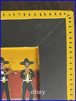 Carlos Vital Aguirre Mexican Folk Art Painting Mariachis & Cat Signed 2004 Small