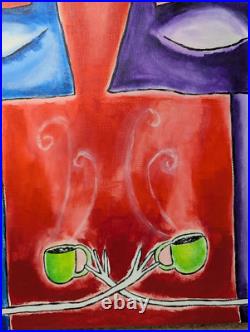Cat Painting Original Coffee House Contemporary Folk Art By Samantha McLean