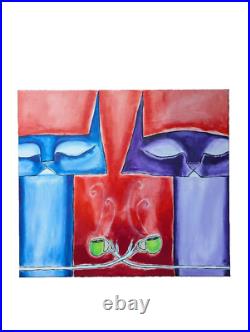 Cat Painting Original Coffee House Contemporary Folk Art By Samantha McLean