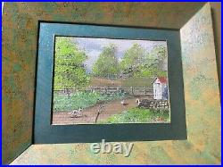 Charles J. White (- 1993)Folk Art Farm Scene With Outhouse Oil Painting-Framed