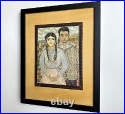 Charming Naive Folk Art Portrait Painting Husband & Wife Couple Artist Signed