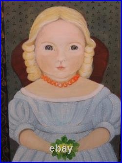 Charming Portrait of a Young Girl Folk Art Frame