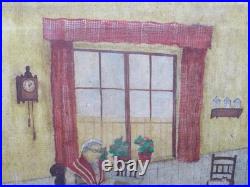 Charming Primitive 1900 Folk Art Oil Brut Outsider Art Sewing Cats & Dogs