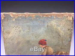 Charming Primitive Antique Folk Art Painting East Coast Clamming Oyster Catching