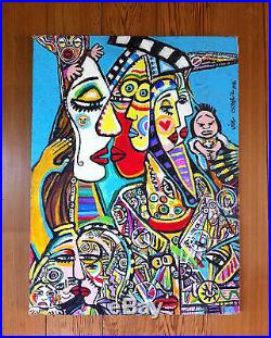 Chicano Modern Abstract Hippie Pop Folk Art 1995 Signed Joe Gomez Oil Painting