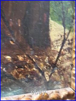 Circa 1940S Oil On Board Folk Art Painting Bear And Hunter