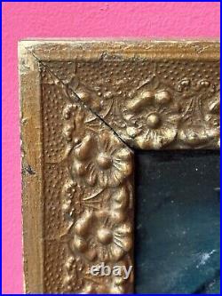 Circa 1940S Oil On Board Folk Art Painting Bear And Hunter