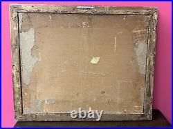 Circa 1940S Oil On Board Folk Art Painting Bear And Hunter