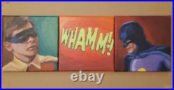 Classic Batman & Robin Original Triptych Painting Art Portrait 60s Tv Series