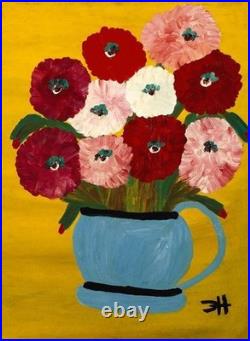 Clementine Hunter (Handmade) Signed Oil Painting on Canvas 16x24 in Naive Art