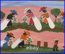 Clementine Hunter (Handmade) Signed Oil Painting on Canvas 16x24 in Naive Art