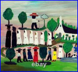 Clementine Hunter (Handmade) Signed Oil Painting on Canvas 16x24 in Naive Art