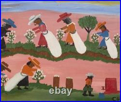 Clementine Hunter (Handmade) Signed Oil Painting on Canvas 16x24 in Naive Art