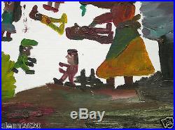 Clementine Hunter Signed Folk Art Painting Figures Landscape 15.75Hx20W unframed