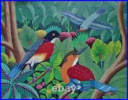 Collectible Haitian Folk Art Naif BIJOUX Painting D. DUCLAIR Haiti forest birds