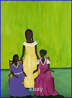 Contemporary Folk Art African American Painting Acrylic Canvas Artist ID Signed