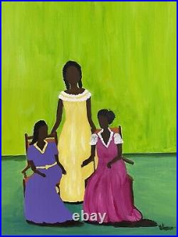 Contemporary Folk Art African American Painting Acrylic Canvas Artist ID Signed