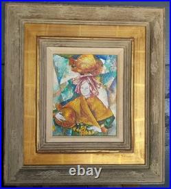Contemporary Folk Art Painting in Wood & GILT 19 X 17 Frame by Louis