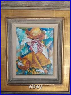 Contemporary Folk Art Painting in Wood & GILT 19 X 17 Frame by Louis