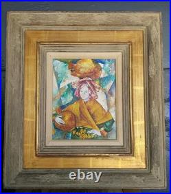 Contemporary Folk Art Painting in Wood & GILT 19 X 17 Frame by Louis